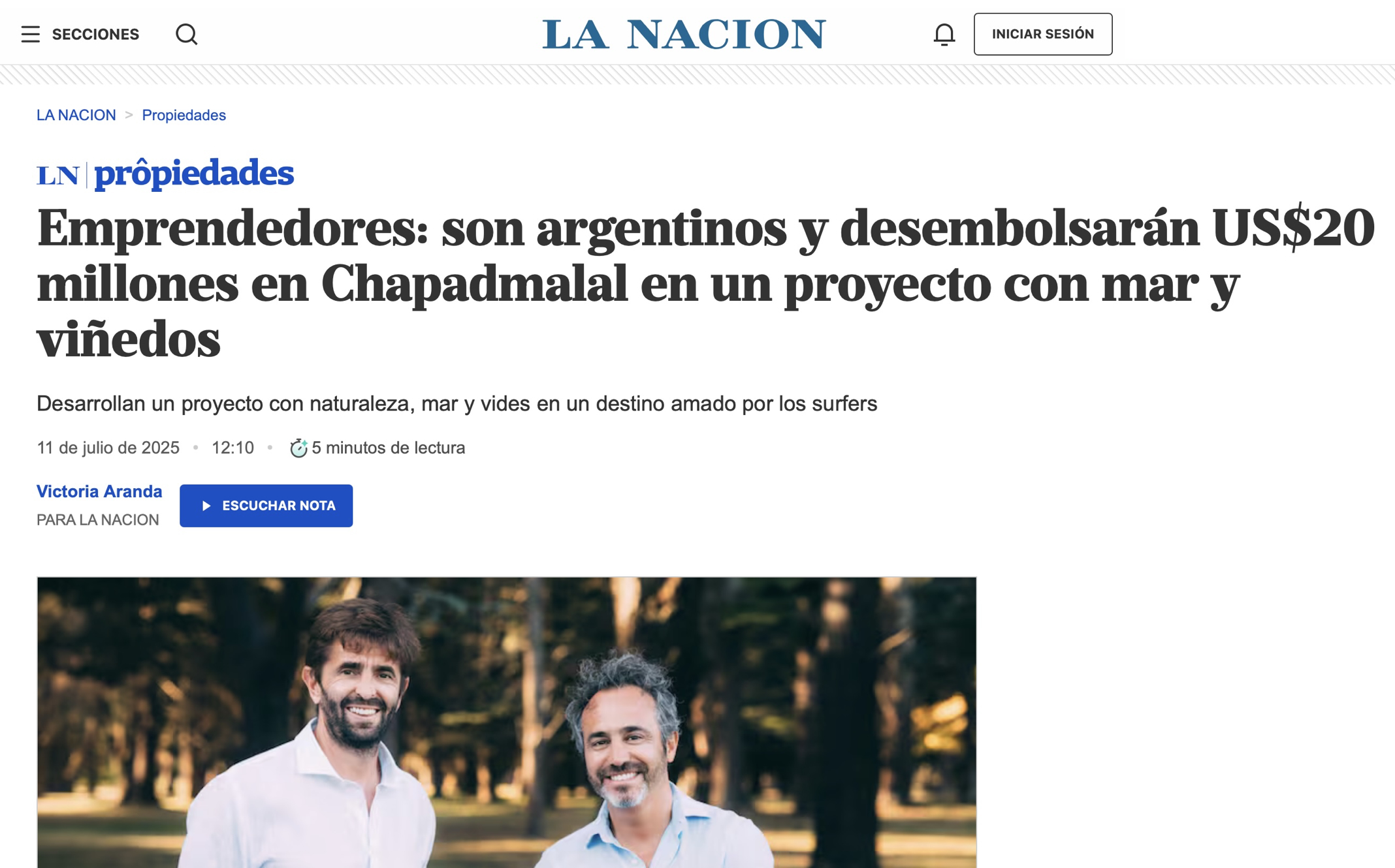 Emprendedores: son argentinos y desembolsarán US$20 millones en Chapadmalal en un proyecto con mar y viñedos